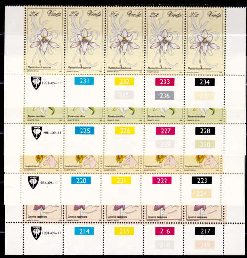 VENDA 1981, 11 Sept. ORCHIDS, set controls, MNH, CV R 50.00 view scans