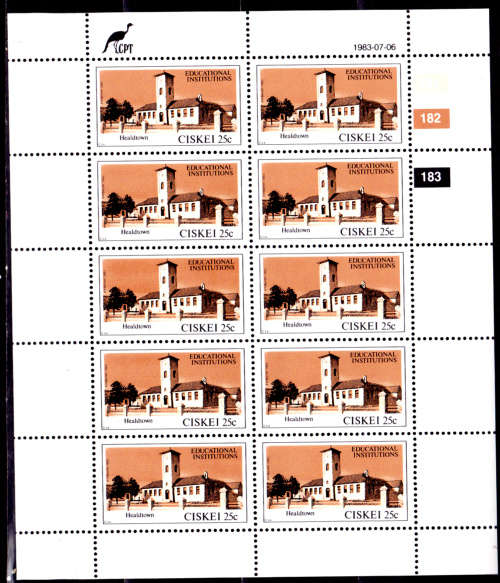 CISKEI 1983, 6 July. Educational Institutions, set full sheets, MNH, CV R 100.00, view scans