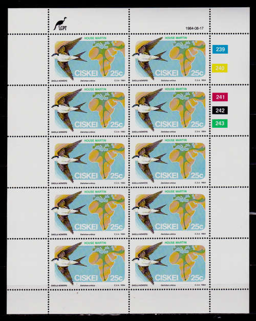 CISKEI 1984, 17 Aug. Migratory Birds, set full sheets, MNH, CV R 118.00, view scans