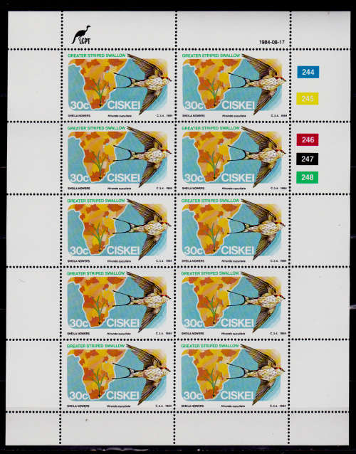 CISKEI 1984, 17 Aug. Migratory Birds, set full sheets, MNH, CV R 118.00, view scans