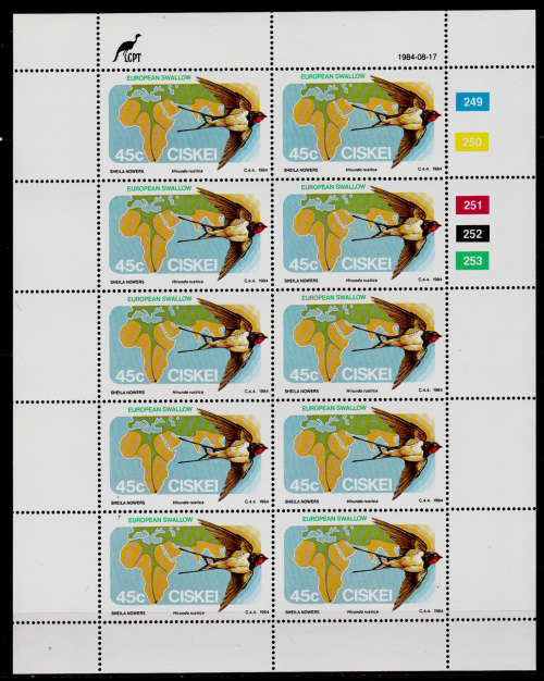CISKEI 1984, 17 Aug. Migratory Birds, set full sheets, MNH, CV R 118.00, view scans