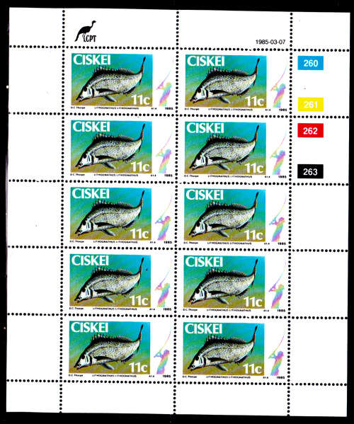 CISKEI 1985, 7 March. Coastal Angling, set full sheets, MNH, CV R 100.00, view scans