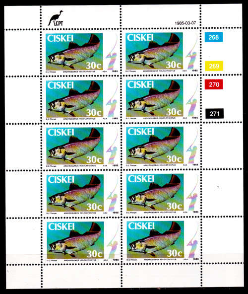 CISKEI 1985, 7 March. Coastal Angling, set full sheets, MNH, CV R 100.00, view scans