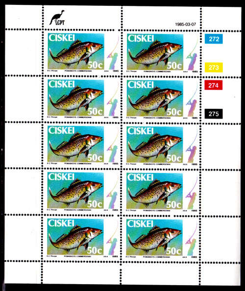 CISKEI 1985, 7 March. Coastal Angling, set full sheets, MNH, CV R 100.00, view scans