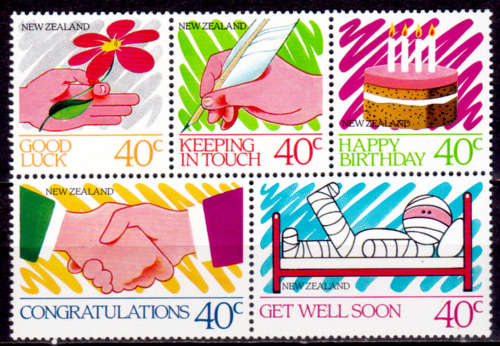 NEW ZEALAND, 1988. Greetings stamps. Block