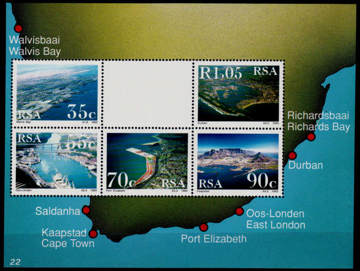 RSA 1993, 28 Jan. SA HARBOURS, minisheet no 22, MNH, CV R 40.00 view scans