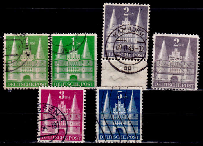 BRITISH AMERICAN ZONE 1948, 1 Sept. GERMAN BUILDINGS V, set, UH, CV +/-R 210.00, view scans