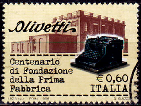 ITALY 2008, 12 Feb. 100th ANNIV 1st OLIVETTI TYPEWRITERS, single, UH, CV +/-R 20.00 view scans
