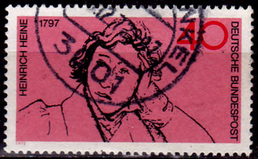 GERMANY 1972, 13 Dec. 175th ANNIV BIRTH HEINRICH HEINE, single, UH, CV+/- R 5.00 view scans