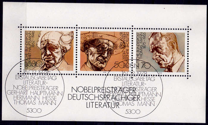 GERMANY 1978, 16 Feb. NOBEL PRIZE WINNERS LITERATURE, m/sheet, CTO, CV+/- R ? view scans