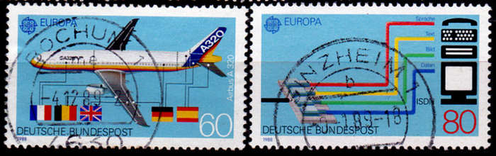 GERMANY 1988, 5 May. EUROPA STAMPS - TRANSPORTATION AND COMM, set, UH, CV+/- R 20.00 view scans