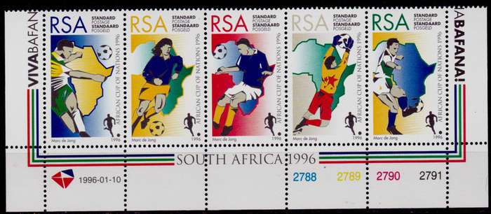 RSA 1996, 10 Jan. SOCCER AFRICAN CUP of NATIONS, control strip, MNH, CV R 120.00 view scans