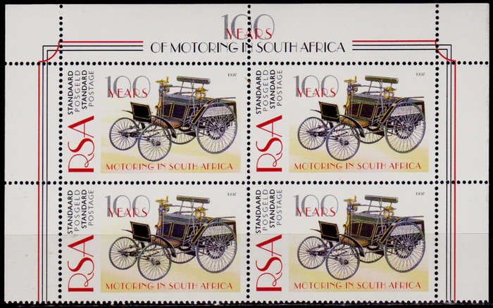 RSA 1997, 4 Jan. 100th ANNIV MOTORING IN SA, control, MNH, CV R 60.00 view scans