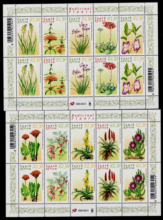 RSA 2000, 1 Aug, MEDICINAL PLANTS, 2 sheetlets of 10, MNH, CV R 320.00 view scans