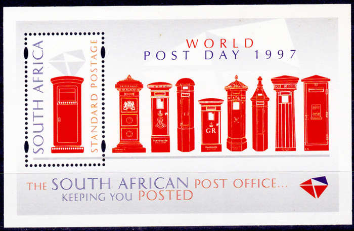 RSA 1997, 9 Oct. WORLD POST DAY, minisheet, MNH, CV R 30.00 view scans