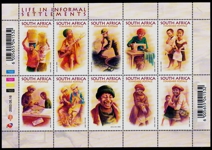 RSA 2003, 16 May. LIFE IN INFORMAL SETTLEMENTS, sheetlet, MNH, CV R 250.00 view scans