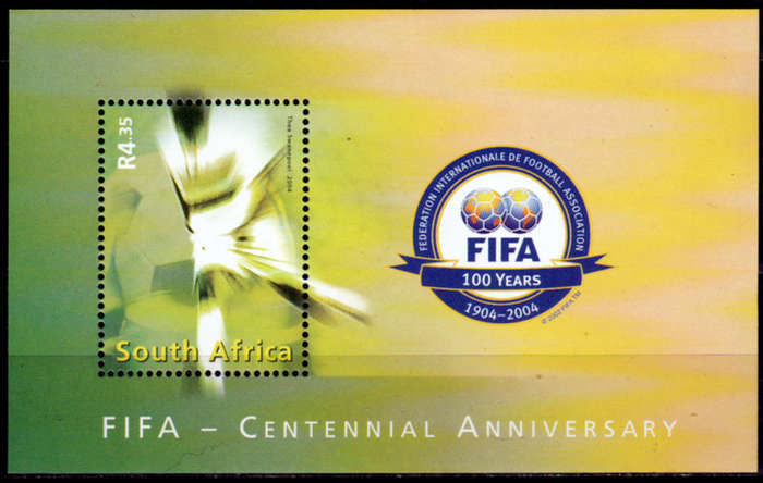 RSA 2004, 15 May. 100th ANNIV OF FIFA, minisheet, MNH, CV R 250.00 view scans