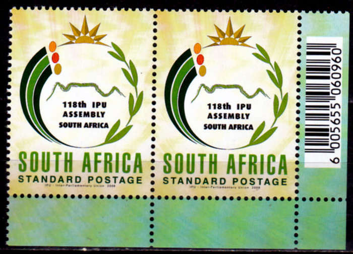 RSA 2008, 13 April. 118th INTER-PARLIAMENTARY UNION ASSEMBLY, single pair, MNH CV R 40.00 view scans