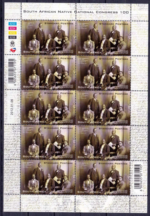 RSA 2012, 6 Jan. 100th ANNIV SANNC, sheetlet, MNH, CV R 300.00 view scans