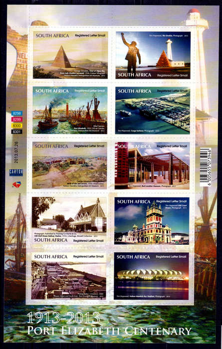 RSA 2013, 26 July. 100th OF PORT ELIZABETH, sheetlet, MNH, CV R 1,400.00 view scans