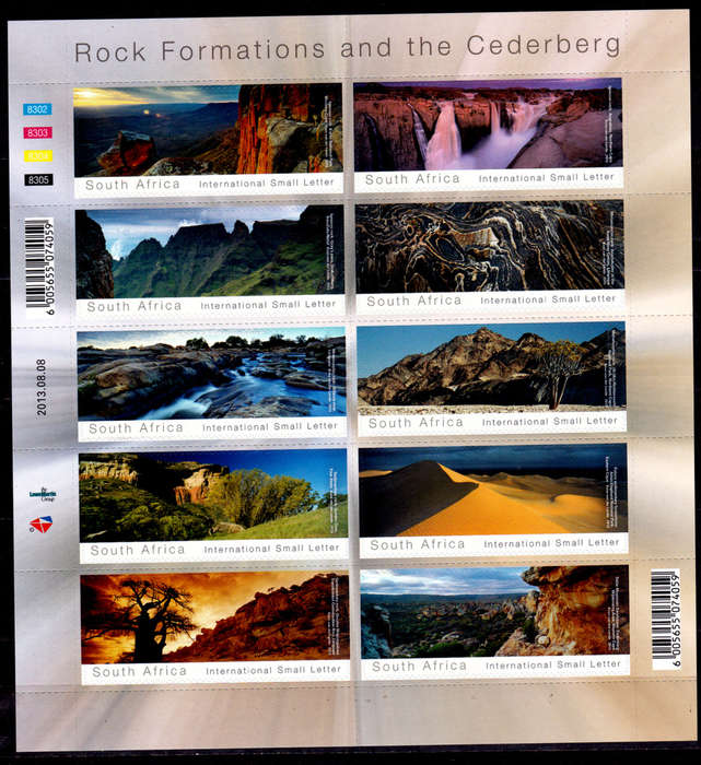 RSA 2013, 8 Aug. ROCK FORMATIONS AND THE CEDERBERG, sheetlet, MNH, CV R 800.00 view scans