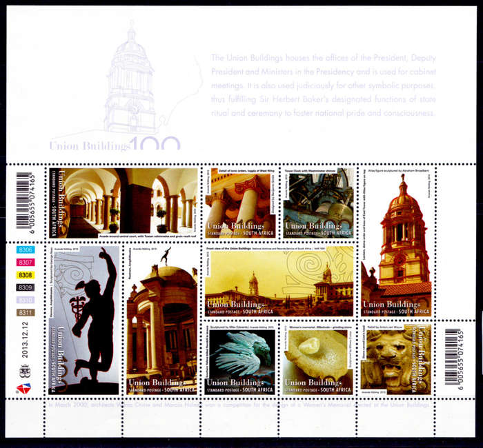 RSA 2013, 25 Dec. 100th ANNIV OF THE UNION BUILDINGS, sheetlet, MNH, CV R 350.00 view scans