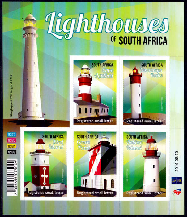 RSA 2014, 20 Aug. LIGHTHOUSES OF SA, sheetlet, MNH, CV R 950.00 view scans
