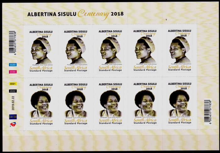 RSA 2019, 2 Feb . ALBERTINA SISULU, sheetlet, MNH, CV R 300.00 view scans