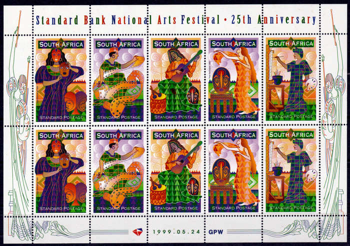RSA 1999, 29 June. 25th ANNIV STANDARD BANK ARTS, sheetlet of 10, MNH, CV R 220.00, view scans