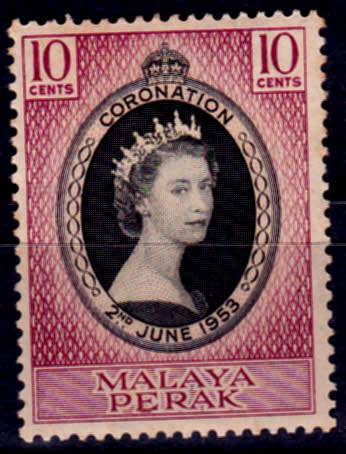 MALAYA PERAK 1953, 2 June. Coronation of QEII, single, MH, CV +/-R 30.00, view scans