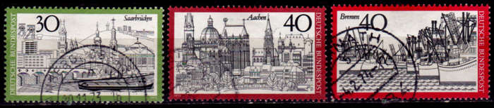 GERMANY 1973, 19 Oct. SAARBRUCKEN, AACHEN AND BREMEN, set, UH, CV+/- R 15.00 view scans