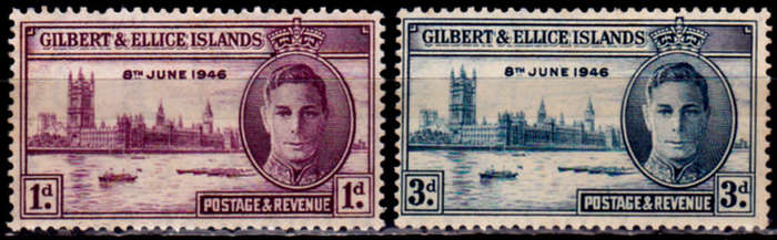 GILBERT AND ELLICE ISLANDS 1946, 16 Dec. END of WWII, set, MH CV +/-R 15.00 view scans