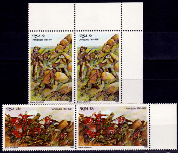 RSA 1981, 27 Feb. 100th ANNIV BATTLE of AMAJUBA, set pairs, MNH, CV R 7.00 view scans