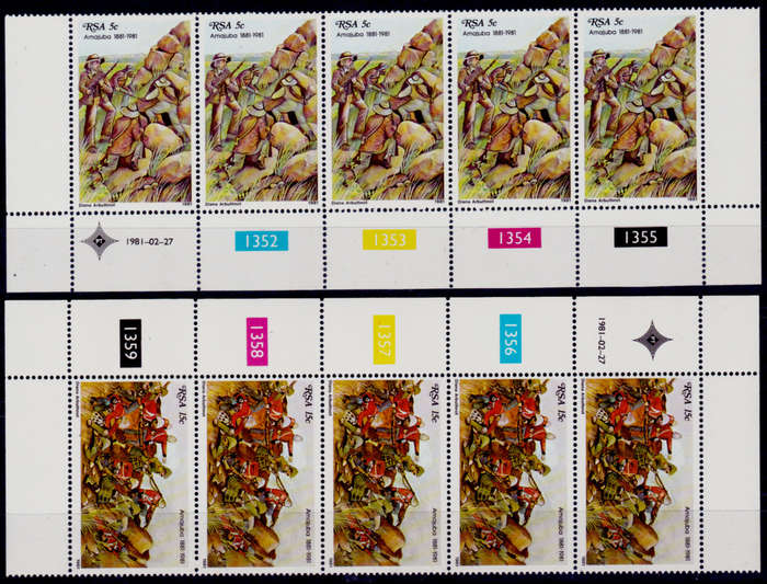 RSA 1981, 27 Feb. 100th ANNIV BATTLE of AMAJUBA, controls, MNH, CV R 14.50 view scans