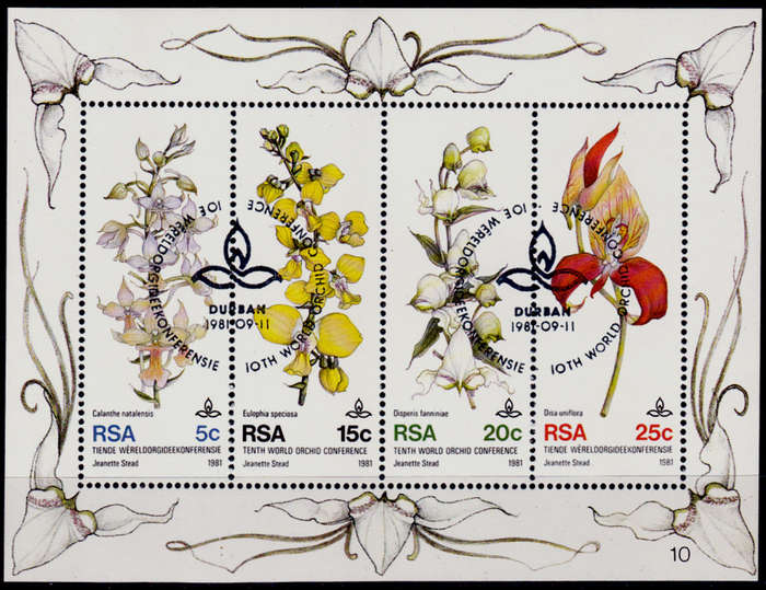 RSA 1981, 11 Sept. 10th WORLD ORCHID CONFERENCE, minisheet, CTO, CV R ??, view scans