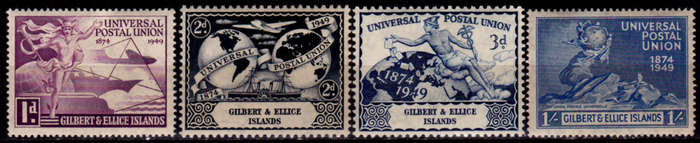 GILBERT AND ELLICE ISLANDS 1949, 10 Oct. 75th ANNIVERSARY of UPU, set, MH, CV +-R 140.00 view scans