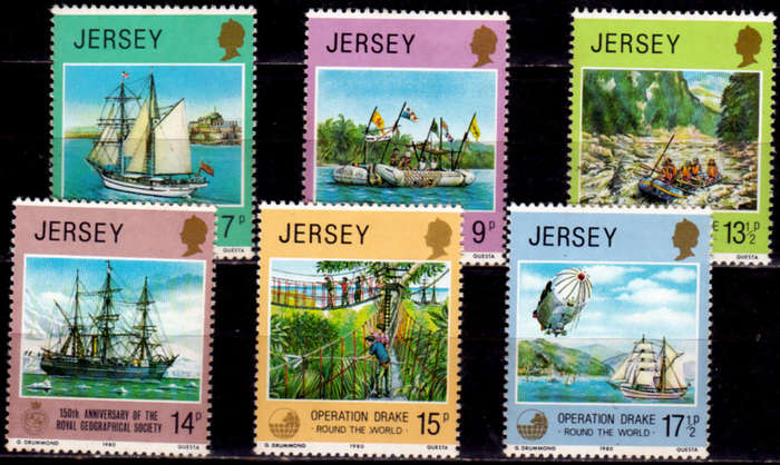 JERSEY 1980, 1 Oct. OPERATION DRAKE, ROUND THE WORLD, set, MNH CV +/-R 50.00 view scans