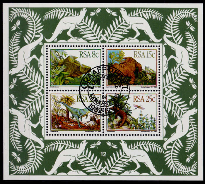 RSA 1982, 1 Dec. PREHISTORIC ANIMALS, minisheet, CTO, CV R ?? view scans