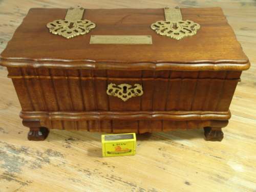 Vintage Ball and Claw embuia Jewellery Box with brass fittings - 32cm x 15cm x 15cm
