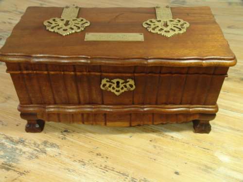 Vintage Ball and Claw embuia Jewellery Box with brass fittings - 32cm x 15cm x 15cm