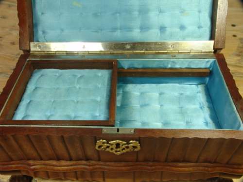 Vintage Ball and Claw embuia Jewellery Box with brass fittings - 32cm x 15cm x 15cm