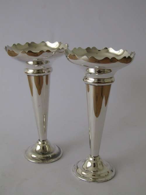 Pair of matching silverplated flute Vases, 14.5cm
