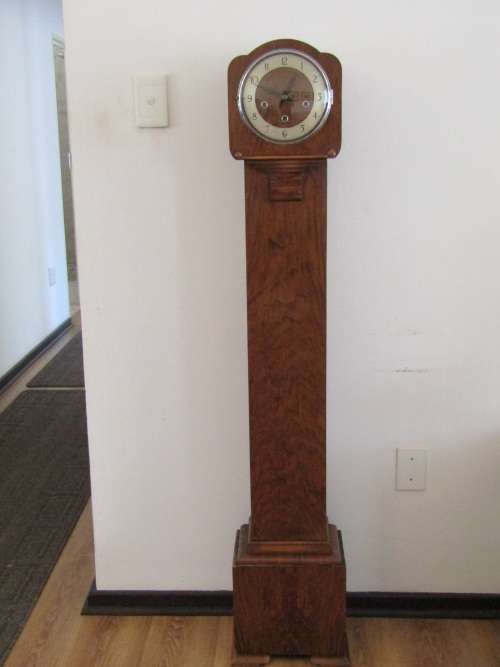 Vintage art deco Mahogany Grandmother Clock, England, 153cm tall *Reduced Price*