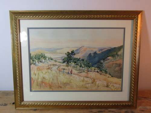Lot of 2 original watercolour on paper Paintings, behind glass and framed, 47cm x 37cm, Ann Bertram