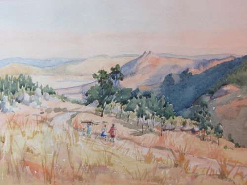 Lot of 2 original watercolour on paper Paintings, behind glass and framed, 47cm x 37cm, Ann Bertram