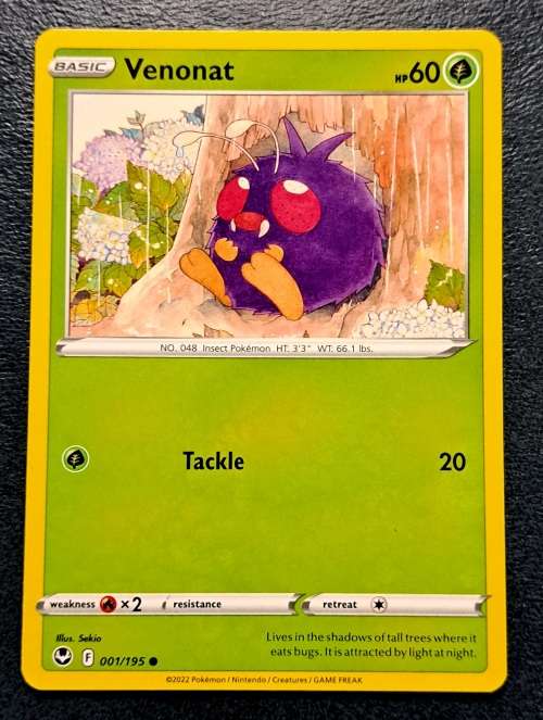 Pokemon Trading Cards - Venonat - 001/195 - Common - Silver Tempest (NM)