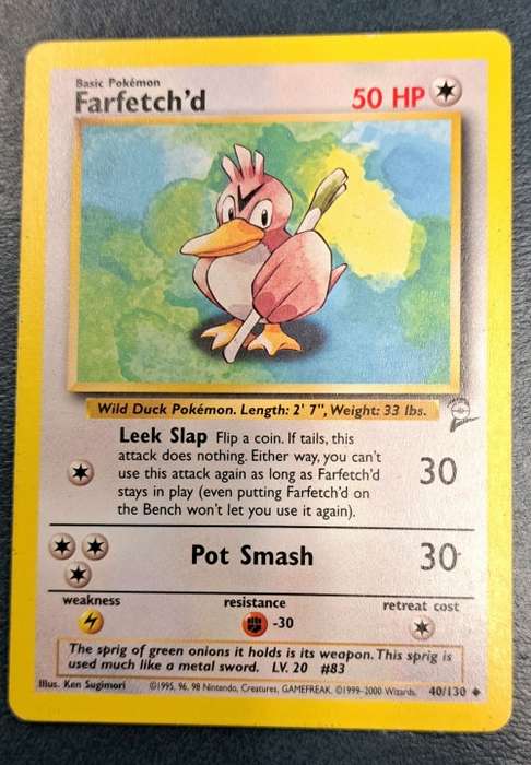 Pokemon Trading Cards - Farfetch`d - 40/130 - 2000 Base Set 2 Unl - LP/NM