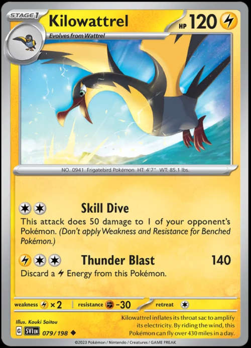 Pokemon Trading Cards - Kilowattrel - 079/198 - Uncommon - Scarlet & Violet (Base Set) - NM