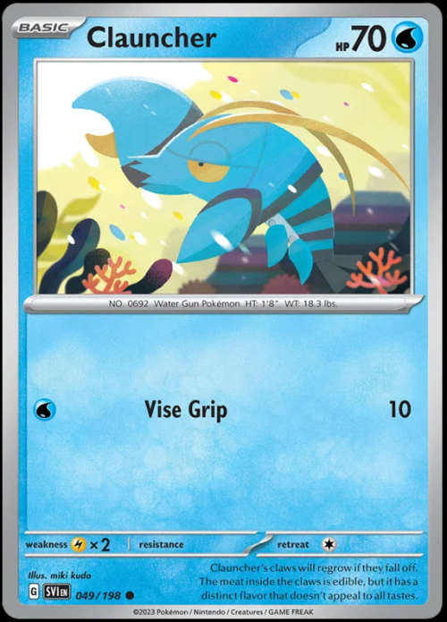 Pokemon Trading Cards - Clauncher - 049/198 - Common - Scarlet & Violet - NM