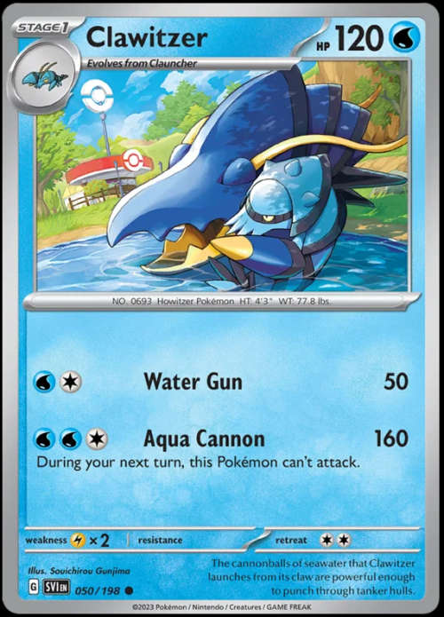 Pokemon Trading Cards - Clawitzer - 050/198 - Common - Scarlet & Violet - NM